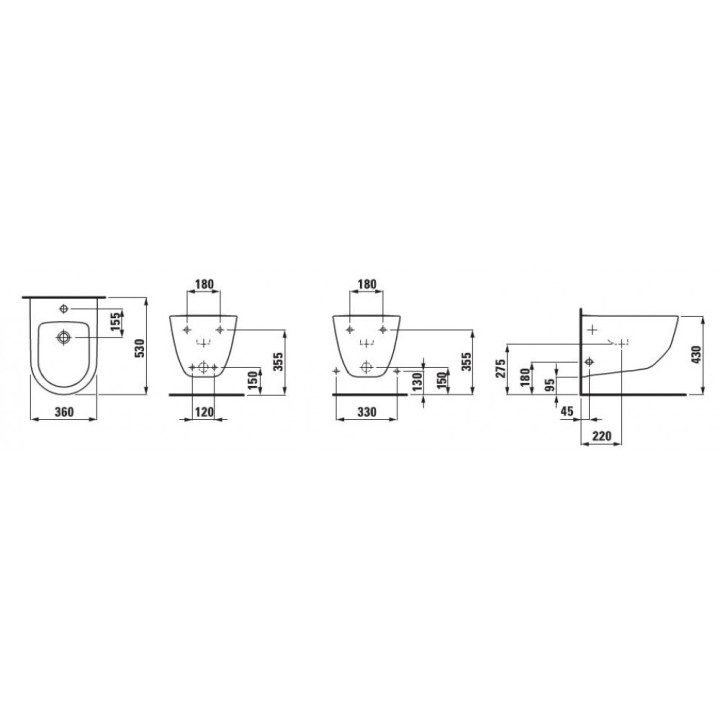 Bidet podvěsný 360 x 530 mm bílá Laufen Pro- sanitbuy.pl
