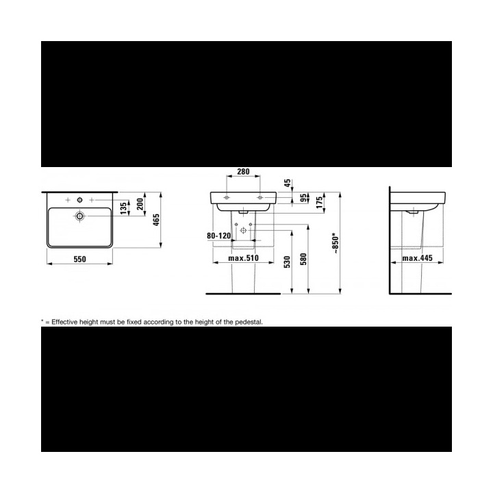 Umyvadlo nástěnná 550 x 465 mm s otvorem pro baterii bílá Laufen PRO S- sanitbuy.pl