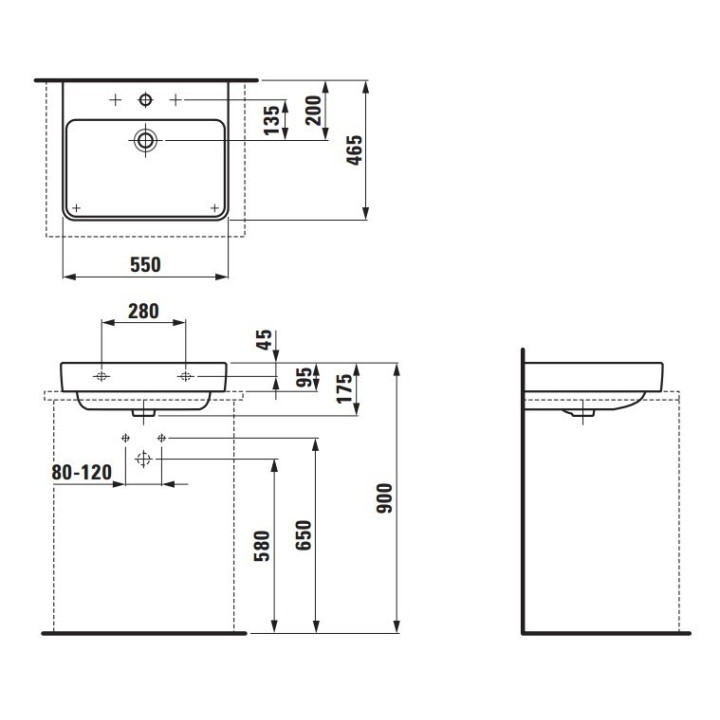 Umyvadlo 55x46,5 cm s otvorem na baterie, bílá Laufen Pro S- sanitbuy.pl