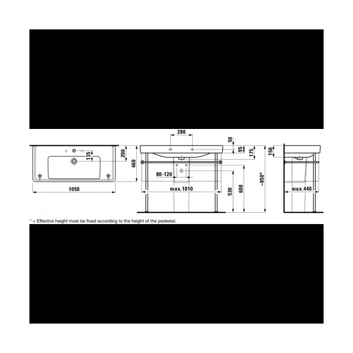 Umyvadlo nástěnná 1050 x 460 mm s otvorem pro baterii bílá Laufen Pro S- sanitbuy.pl