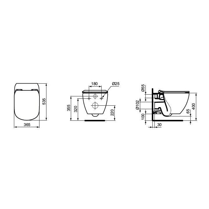 Závěsné wc Ideal Standard Tesi 53,5x36,5 cm Rimless bílá- sanitbuy.pl
