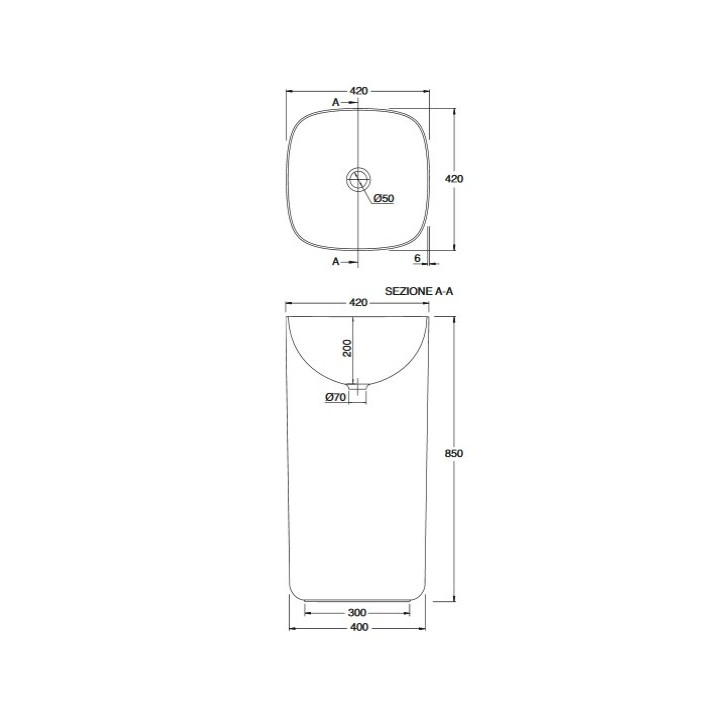 Waschtisch zur Wandmontage Scarabeo Moon 90x45cm weiß ohne Überlauf, mit Anschluss na baterie - sanitbuy.pl