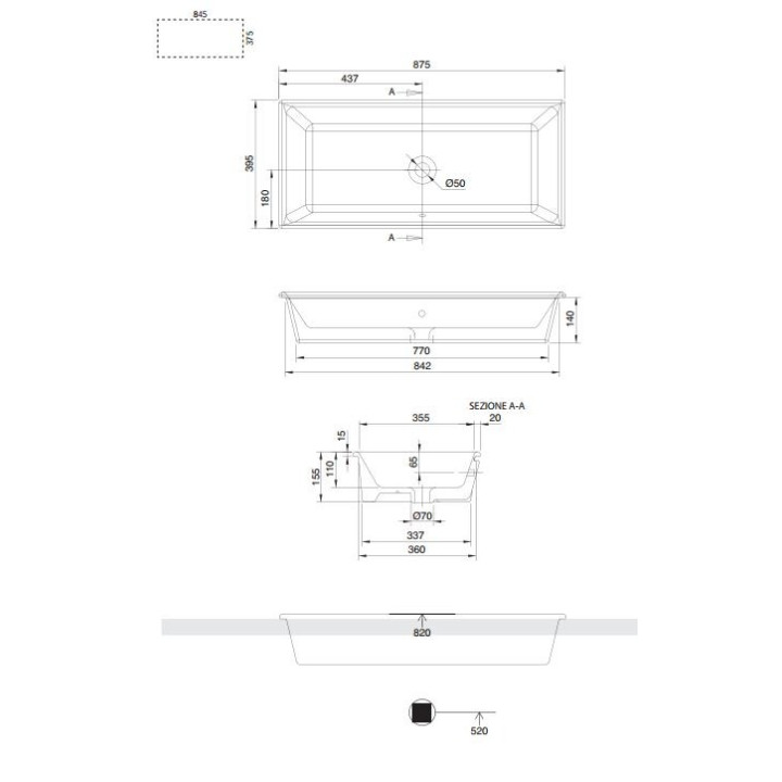 Einbauwaschtisch Scarabeo Gaia-Tech-Miky 56x39,5 cm, z Überlauf, ohne Hahnloch na baterie, weiß- sanitbuy.pl