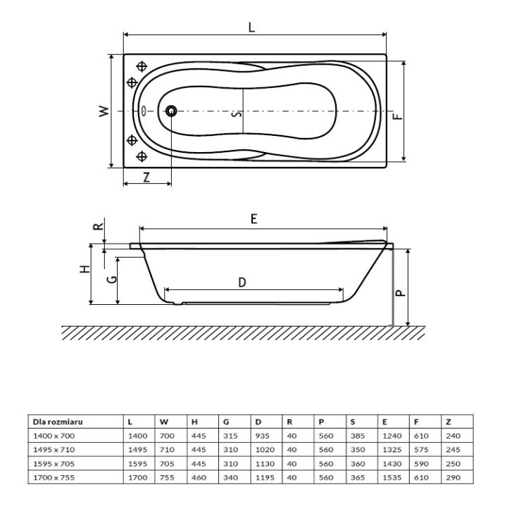 Badewanne Excellent Ava rechteckig 170x70,5 cm Acryl-, weiß- sanitbuy.pl