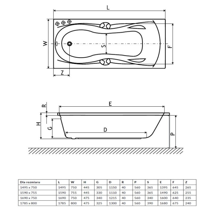 Badewanne Excellent Clesis Lux rechteckig 169,5x75,5 cm Acryl-, weiß- sanitbuy.pl