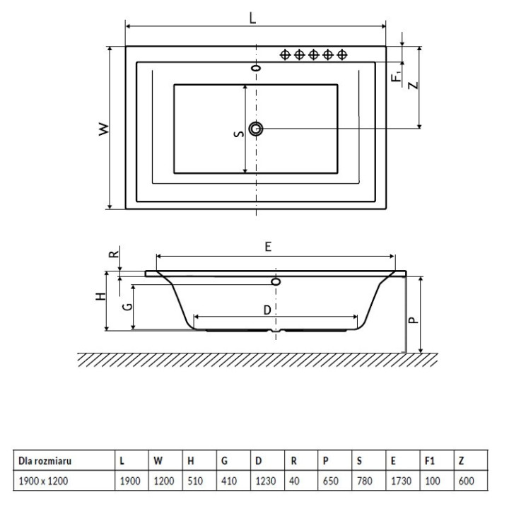 Badewanne Excellent crown Lux rechteckig 190x120 cm- sanitbuy.pl