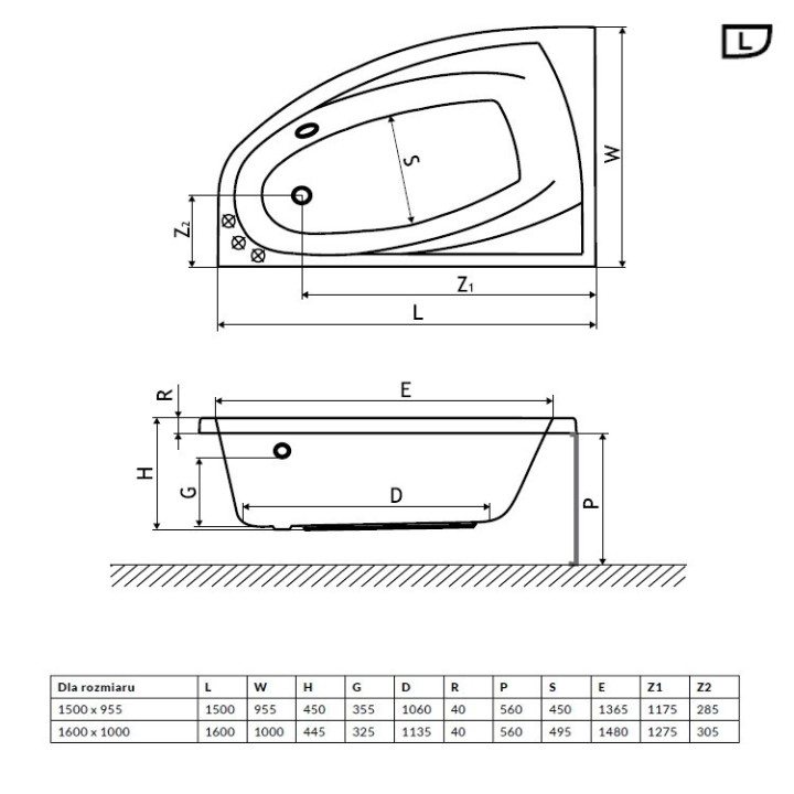 Badewanne Excellent Aquaria Comfort Eck- 150x95,5 cm Acryl- links, weiß - sanitbuy.pl