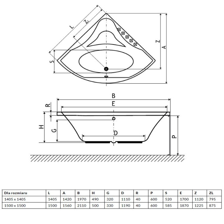 Badewanne Excellent Glamour Eck- 140,5x140,5 cm Acryl- symmetrisch, weiß - sanitbuy.pl