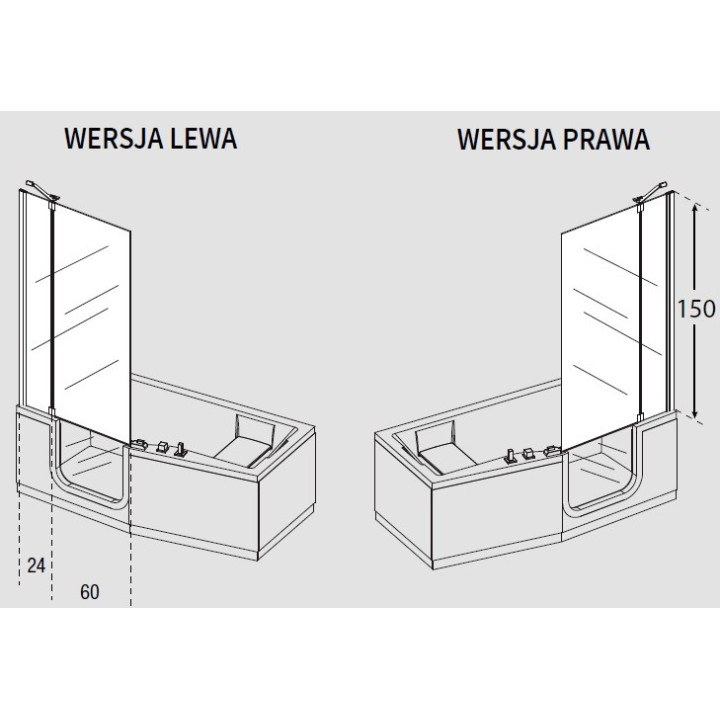 Parawan nawannowy Iris Comby, Höhe 150 cm, rechte Version, profil Chrom, Glas transparent- sanitbuy.pl