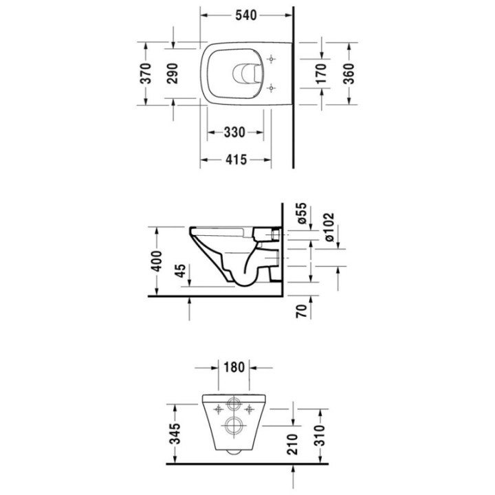 Becken WC Duravit DuraStyle abgehängt Rimless 37x54 cm, Tiefspül-, weiß mit Schicht WonderGliss- sanitbuy.pl