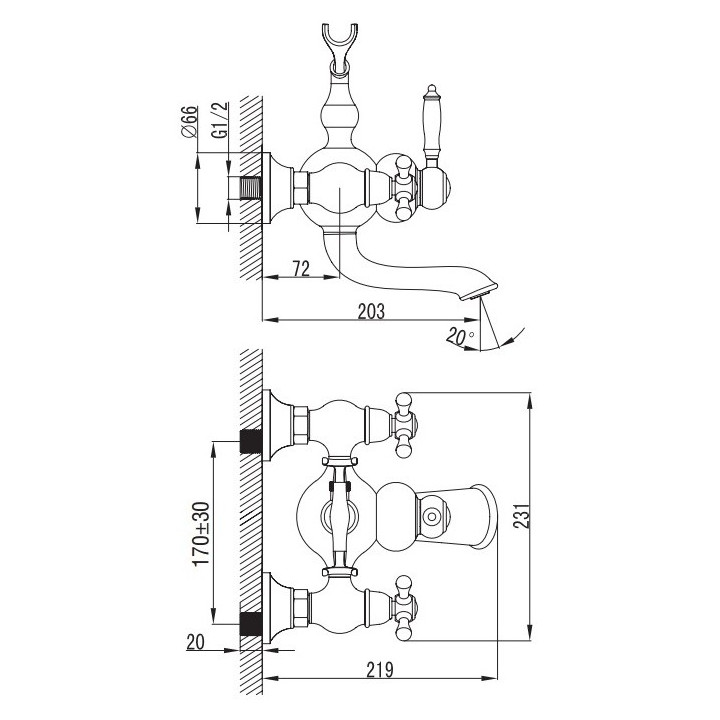 Wannenbatterie Art Platino Nikolas mit zwei Haltern Aufputz, Chrom - sanitbuy.pl