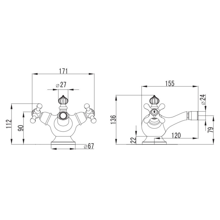 Bidetarmatur, Art Platino Nikolas Mit zwei haltern Chrom - sanitbuy.pl