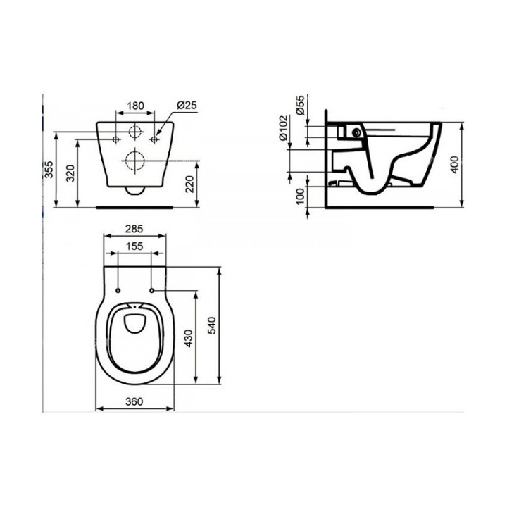 Wand-wc WC Ideal Standard 36,5x54 cm Connect Rimles Aquablade weiß- sanitbuy.pl