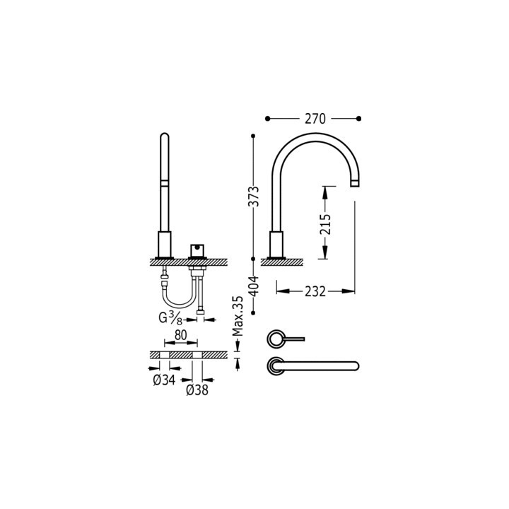 Waschtischarmatur Tres Study Exclusive Aufsatz, wys. 37,3 cm, Chrom- sanitbuy.pl