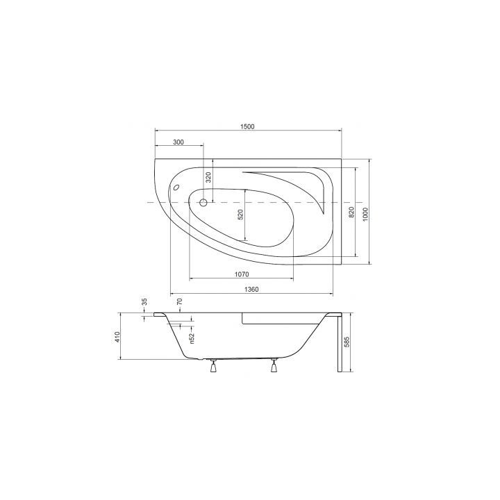 Eck-badewanne Besco Cornea Comfort 150x100 cm asymmetrisch rechts weiß- sanitbuy.pl