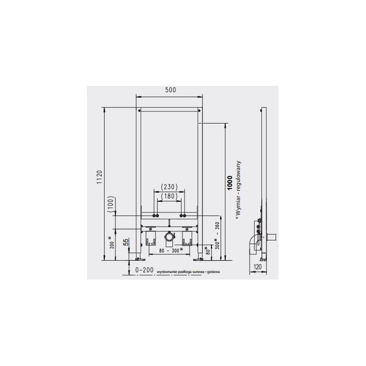 Gestell samodzielny WC 50x980 cm JomoTech SLS WERIT ze spłuczką i spłukiwaniem dwudzielnym- sanitbuy.pl