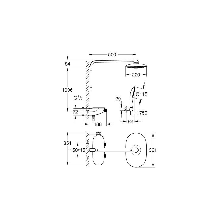 Dusch-set zur Wandmontage Grohe Smartcontrol Rainshower System SmartControl 360 MONO thermostatisch mit Kopfbrause Chrom - sanit
