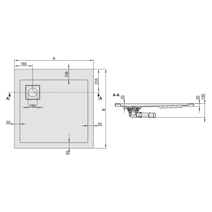 Duschwanne quadratisch Sanplast Prestige Mineral B-M/PR 90x90x1,5 900x900 weiß- sanitbuy.pl