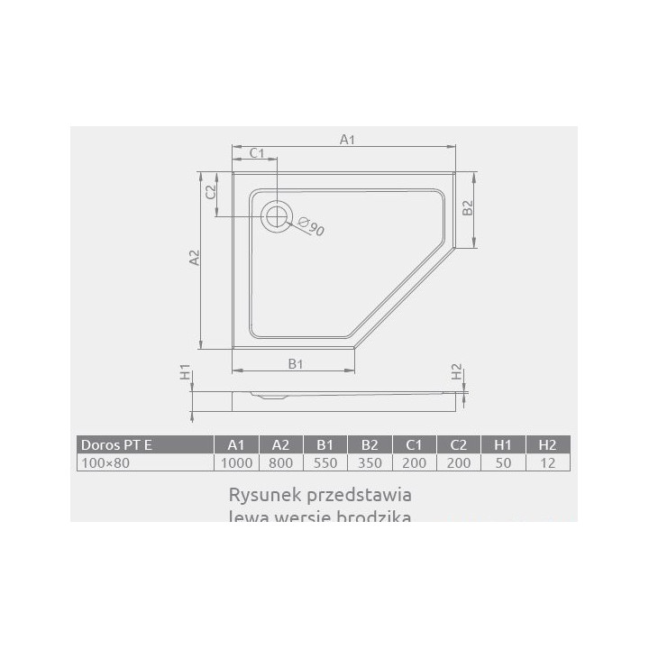 Duschwanne fünfeck lewy Radaway Doros PT E 100x80cm weiß- sanitbuy.pl