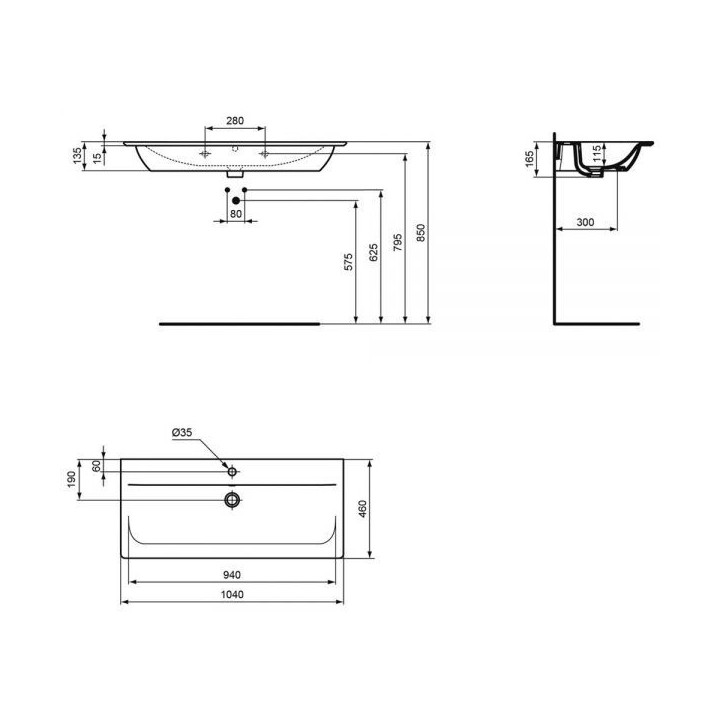 Waschtisch Ideal standard Connect Air z powierzchniami bocznymi 104 cm 1040 x 460 x 165- sanitbuy.pl
