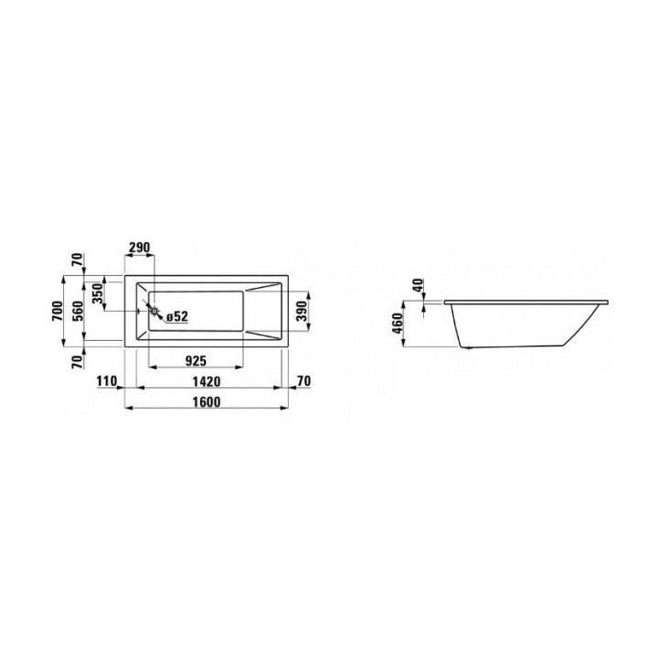 Badewanne rechteckig Laufen Pro 160 x 70 x 62 cm, weiß, bez stelaża (dostosowana do nóg)- sanitbuy.pl
