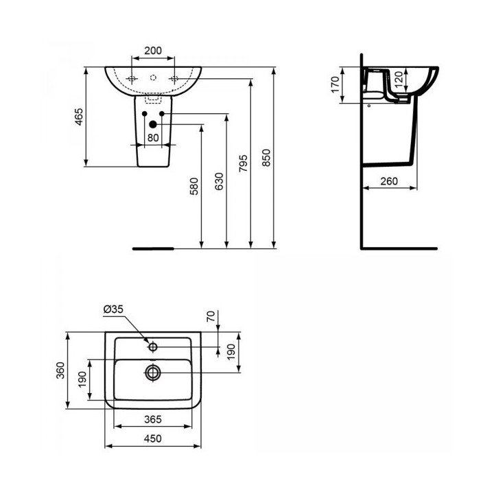 Waschtisch Ideal Standard Tesi 450x360x165 mm weiß - sanitbuy.pl
