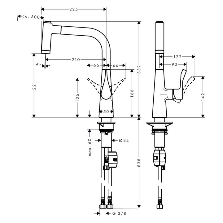 Küchenarmatur Hansgrohe Metris 220 mit herausziehbarem Auslauf DN15, Chrom- sanitbuy.pl