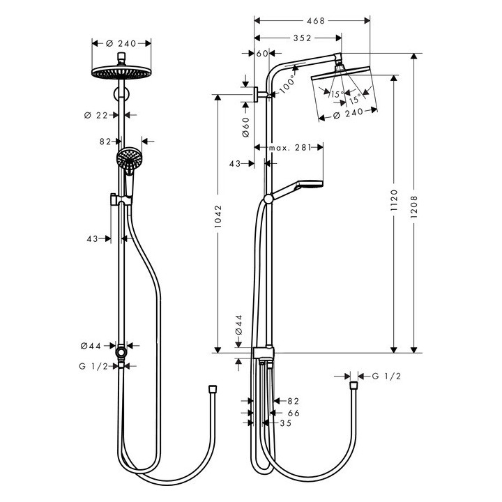 Dusch-set Hansgrohe Crometta S Showerpipe S 240 1jest Reno EcoSmart DN15, Chrom- sanitbuy.pl