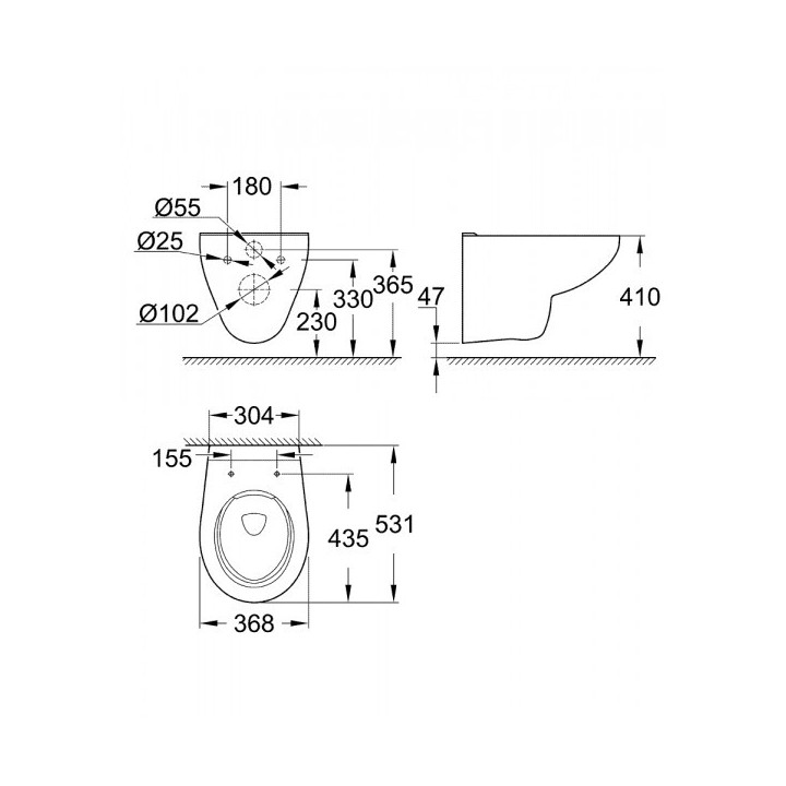 Becken WC Grohe Bau Ceramic hängend bez kołnierza, weiß