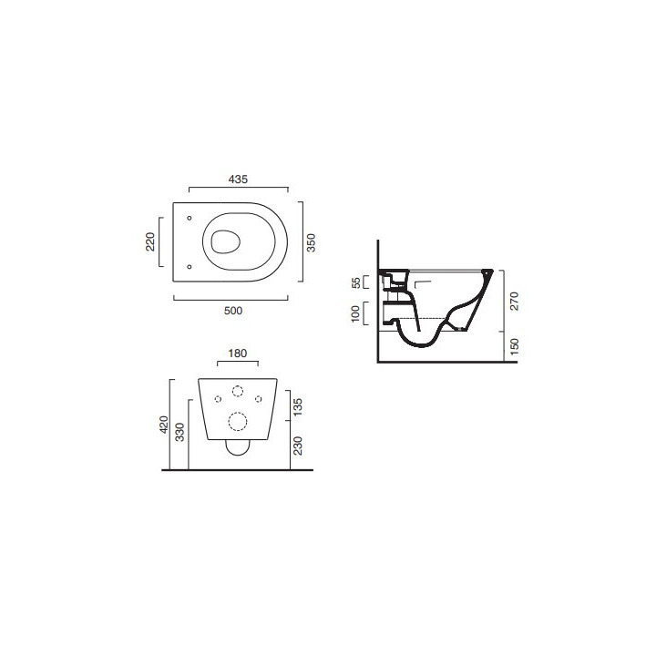 Becken wc hängend Catalano Zero New Flush, 50x35, bezrantowa, weiß