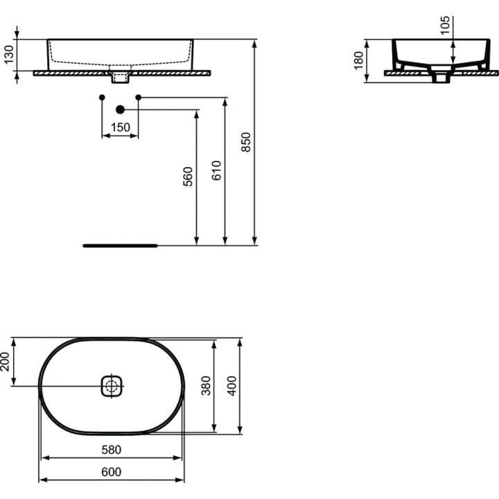 Ideal Standard Strada II Aufsatzwaschtisch oval 60 cm