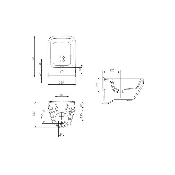 Bidet hängend Cersanit Crea,  52x35,5 cm, z ukrytym mocowaniem, weiß