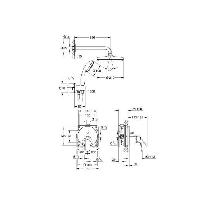 Dusch-set Grohe Eurosmart Cosmopolitan Tempesta 210, mit Kopfbrause, Chrom