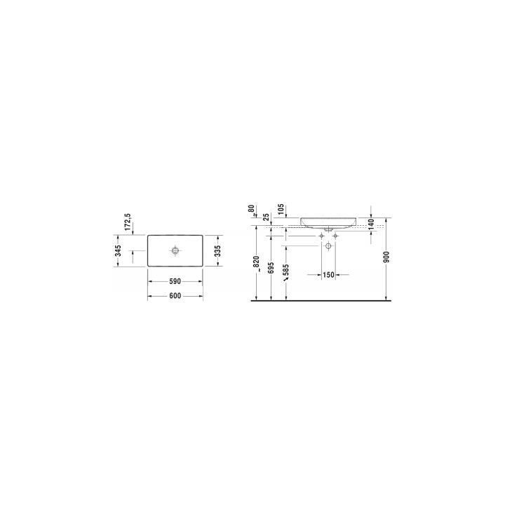 Aufsatzwaschtisch Duravit DuraSquare ,  rechteckig, 60x34.5 cm, powłoka WonderGliss, weiß