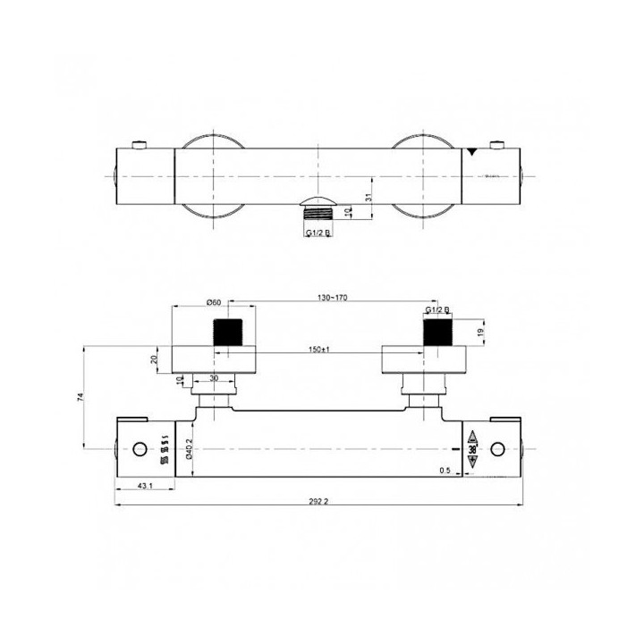 Brausearmatur Aufputz thermostatisch Omnires Y