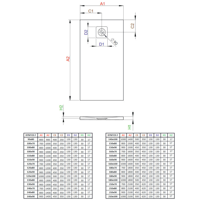 Duschwanne Radaway Kyntos F, 90x80, z konglomeratu, weiß