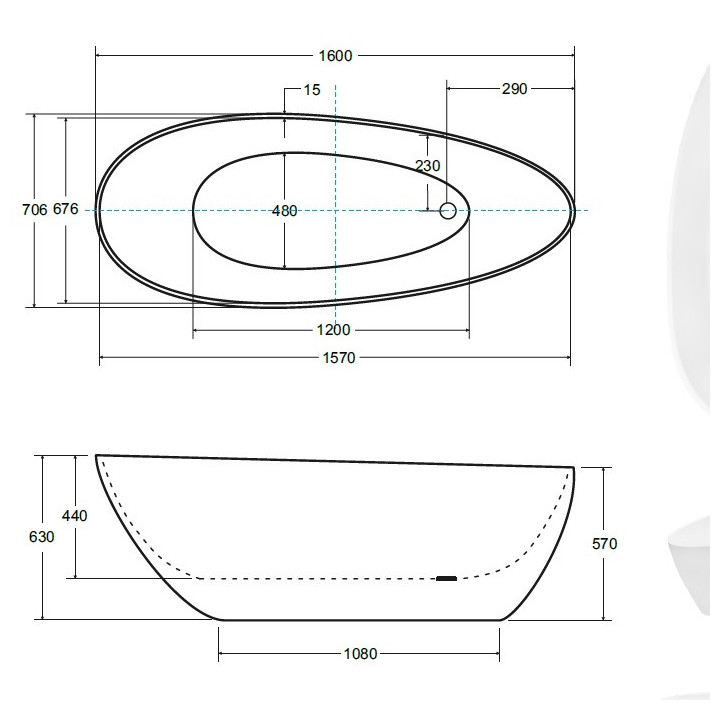 Badewanne freistehend Besco Goya, 160x70, weiß