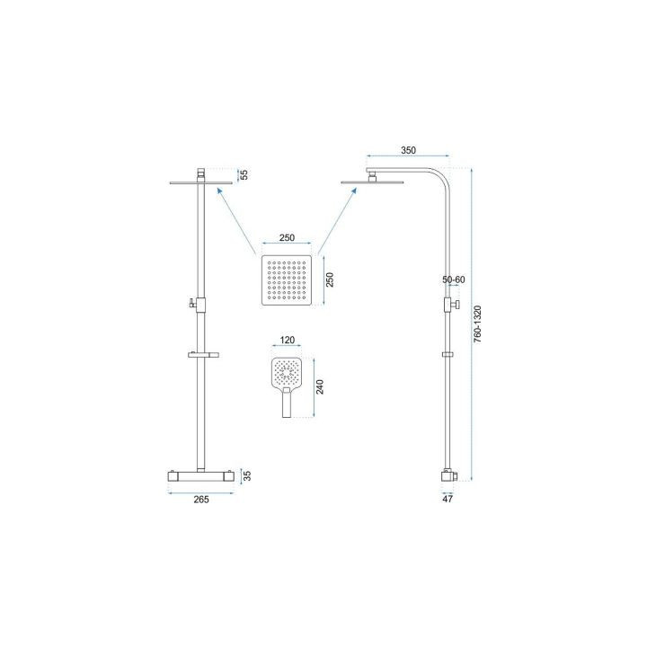 Dusch-set thermostatisch Rea Jet Black Mattt mit Kopfbrause, schwarz matt