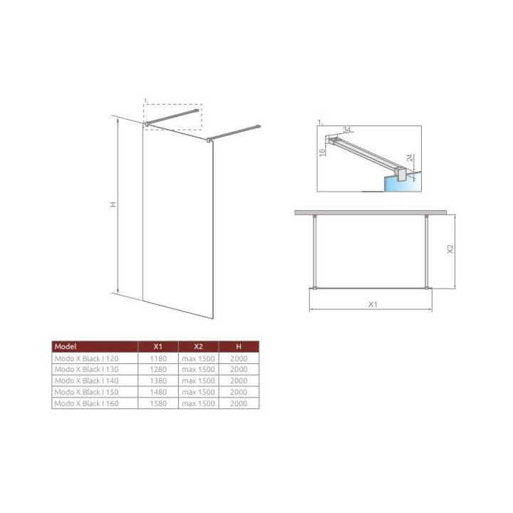 Duschkabine Radaway Modo X I 120, przejrzysta, 1180x2000mm