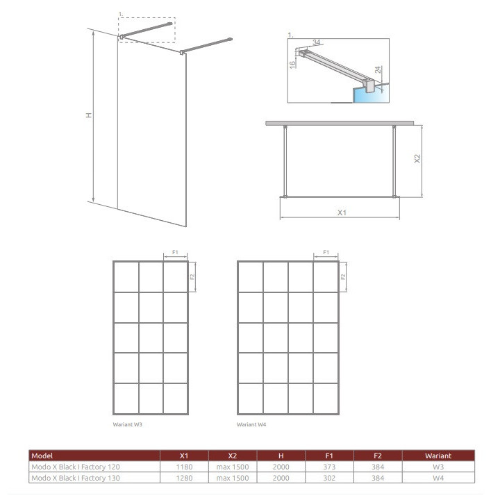 Duschkabine Radaway Modo X I 120, przejrzysta, 1180x2000mm