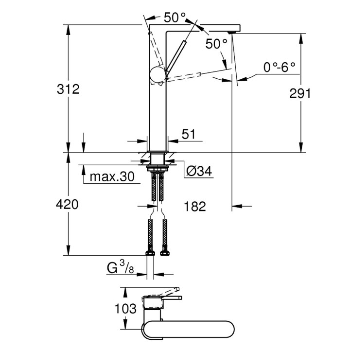 Waschtischarmatur Grohe Plus, stehend, DN 15, 190mm wysokości, Chrom