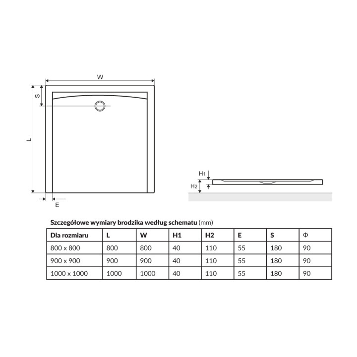 Duschwanne quadratisch compact niedrig Excellent Forma 900x900mm Acryl- weiß