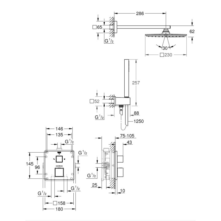 Dusch-set Grohe Tempesta 210, Unterputz, Armatur thermostatisch, Chrom