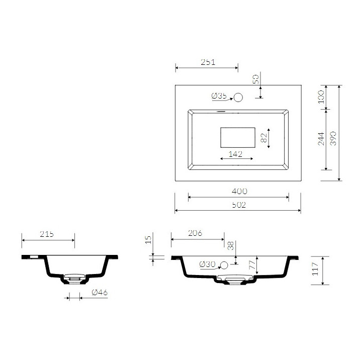 Waschtisch mit unterschrank/Einbau- Marmorin Lira 50, 502x390x117 mm weiß 