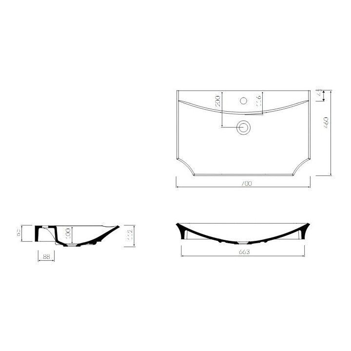 Waschtisch mit unterschrank/Einbau- Marmorin La Donna, 700x460x112 mm ohne Überlauf weiß 
