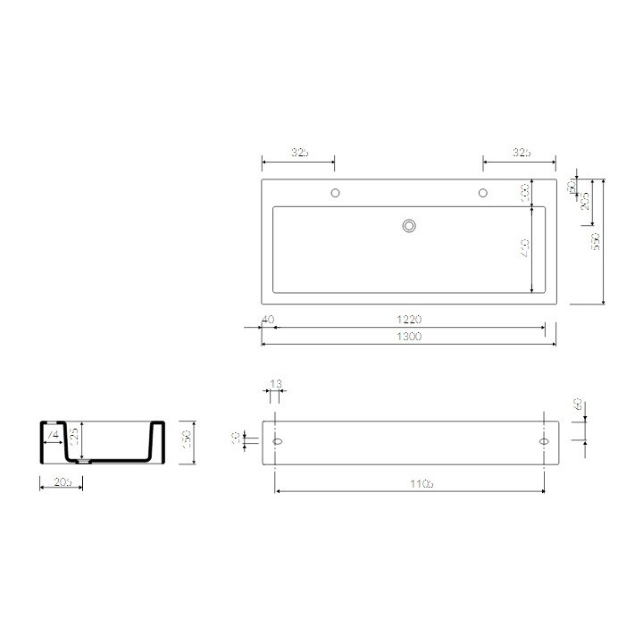 Waschtisch mit unterschrank/Aufsatz Marmorin Ceto 130, 1300x550x150 mm weiß 
