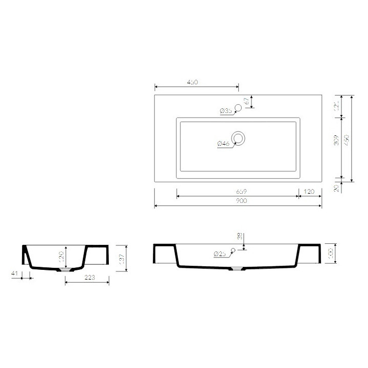 Waschtisch Marmorin Teo 90, 90x45 cm,hängend lub Einbau-