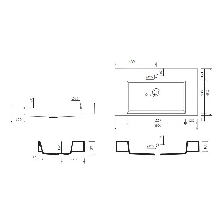 Waschtisch Marmorin Teo 80, 80x45 cm,hängend lub Einbau-
