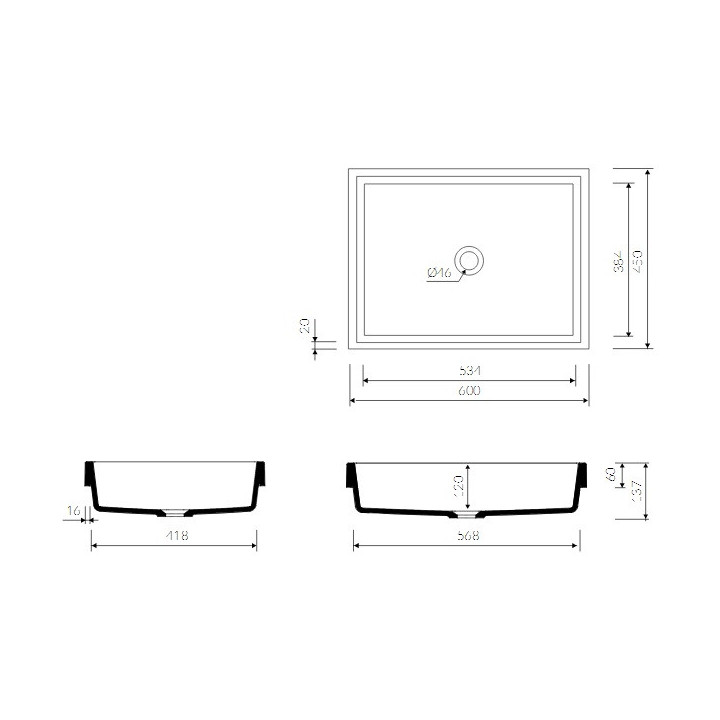 Waschtisch Marmorin Teo IN 60x45 cm, Einbau-
