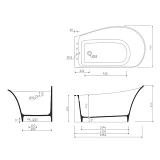 Badewanne Marmorin Misa L 155x92 cm, links
